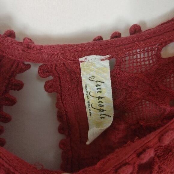 FREE PEOPLE Cut-Out Detail Lace Trim Mini Dress Sc - Picture 7 of 8